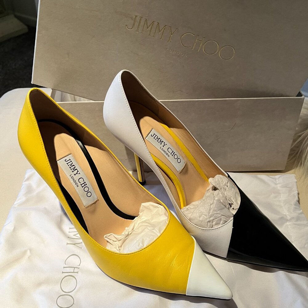 Jimmy Choo Love 100 Asymmetrical Two-Tone Pumps size 9.5